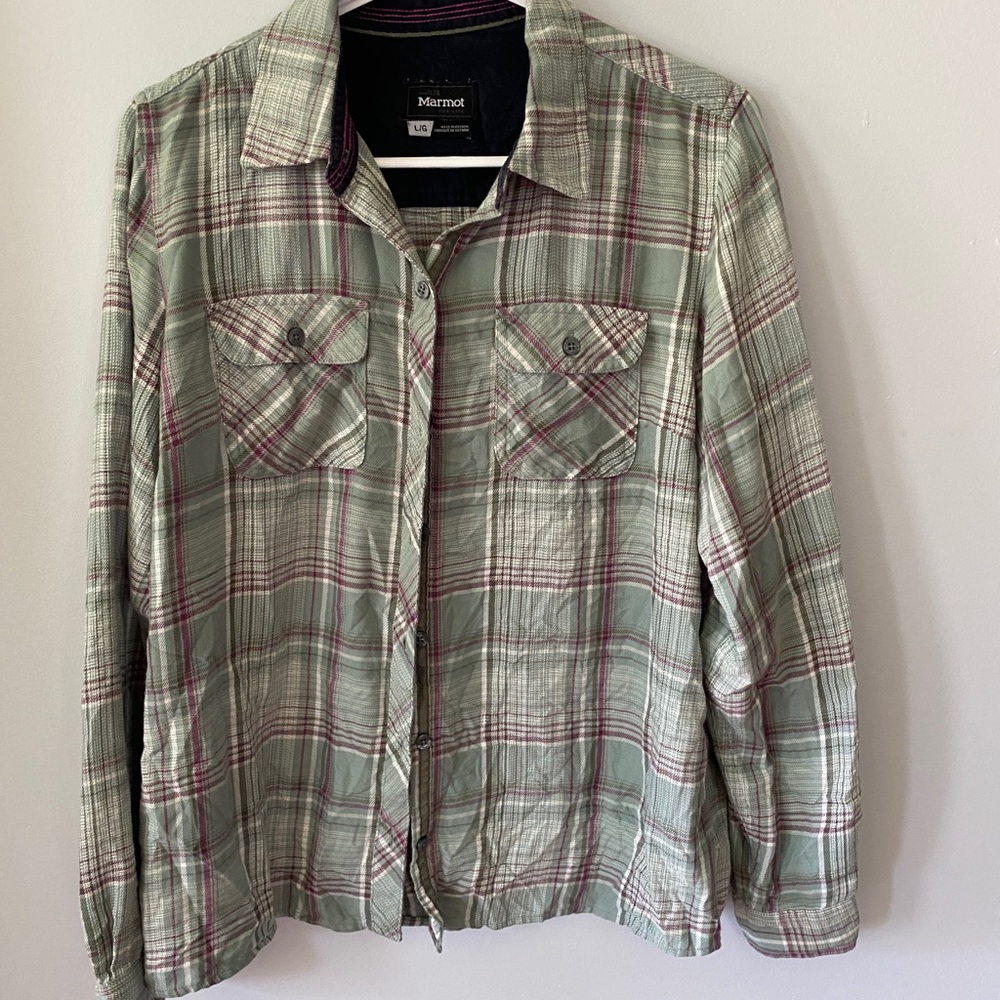 Marmot Green and Pink Plaid Women's Top